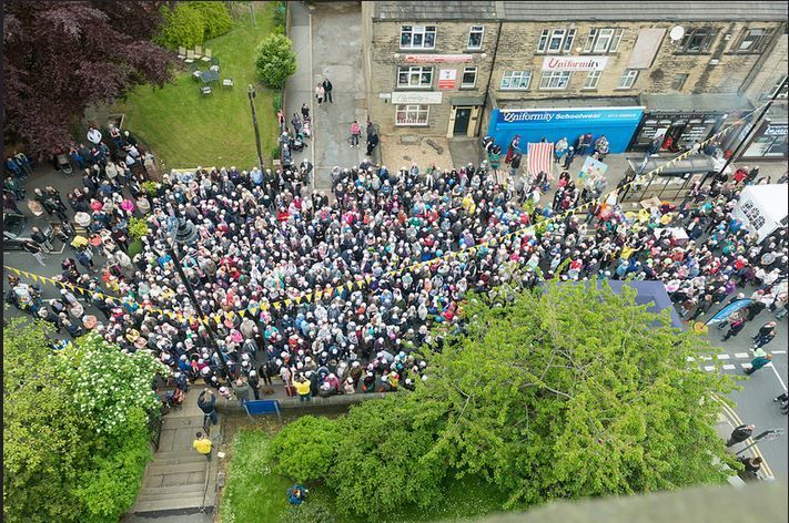 A busy Farsley Town Street at the 2015 festival. Photograph copyright Farsley Festival