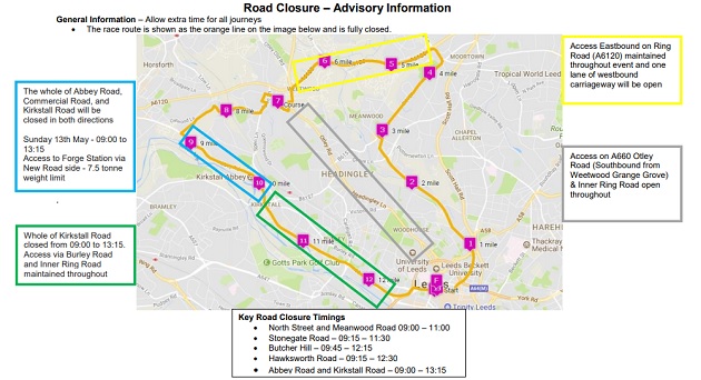 Leeds half marathon road closures diversions 2018