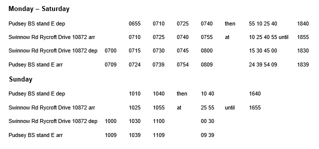 swinnow pudsey free shuttle timetable